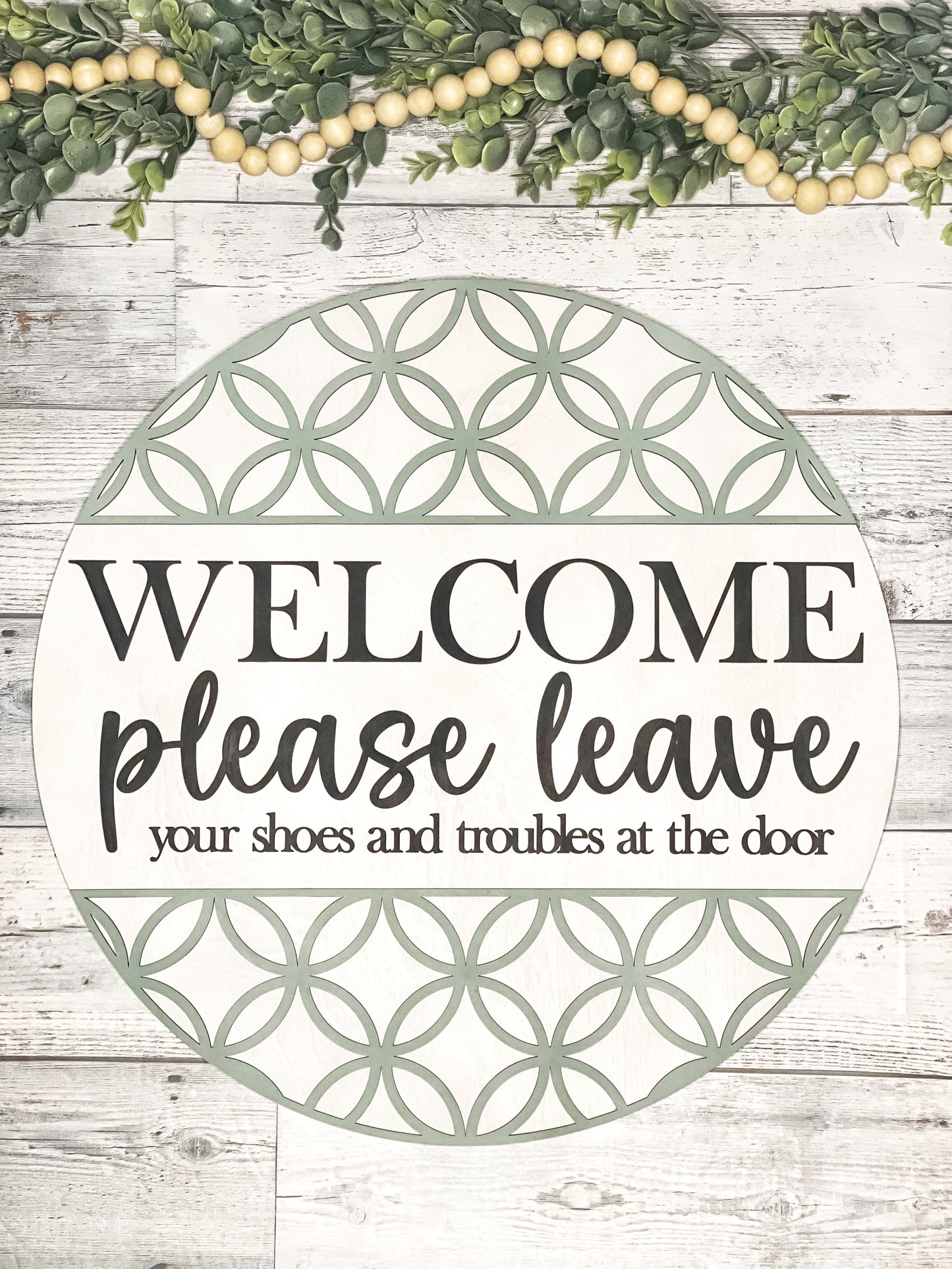 Welcome Please Leave Your Troubles and Shoes at the Door - Boho Rattan Door Hanger - Door Decor - Front Porch Decorations