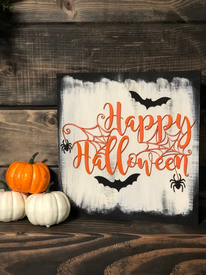 Happy Halloween Sign - Spooky Halloween Decor - Distressed Wood Sign
