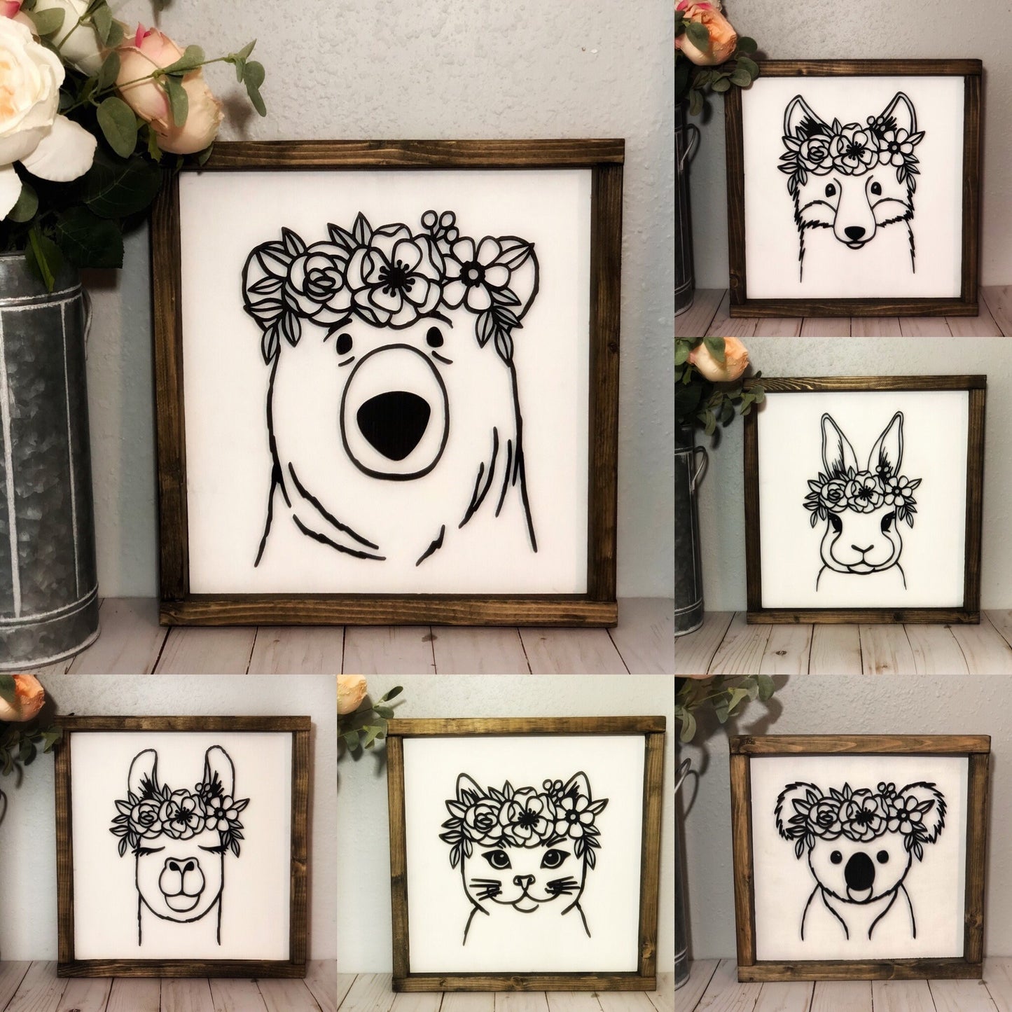 Animals with Flower Crowns - Boho Home Decor - Nursery Room, Children's Room, Baby Shower Gift