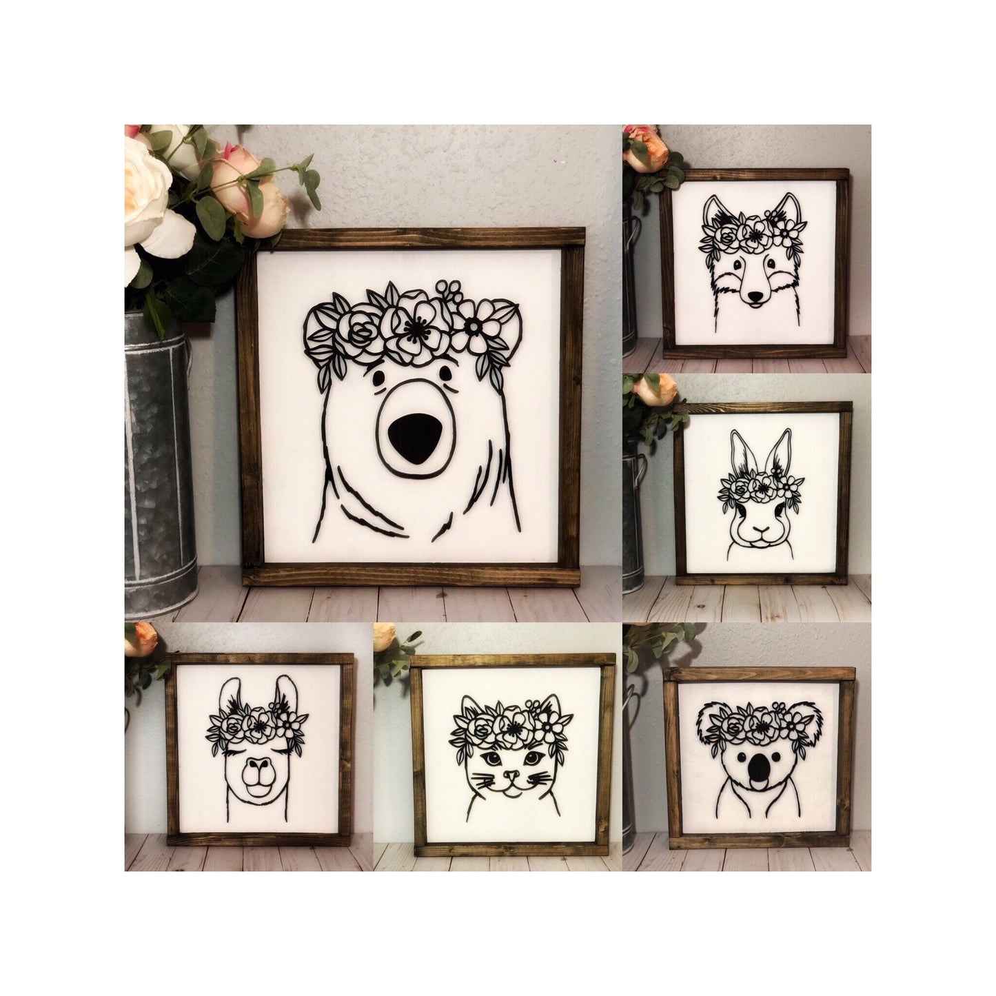 Animals with Flower Crowns - Boho Home Decor - Nursery Room, Children's Room, Baby Shower Gift