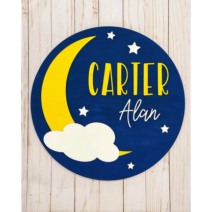 Moon and Stars Nursery Round - Custom Baby Name Sign - Personalized Wooden Sign - Customized Name Round - Baby Shower Gift