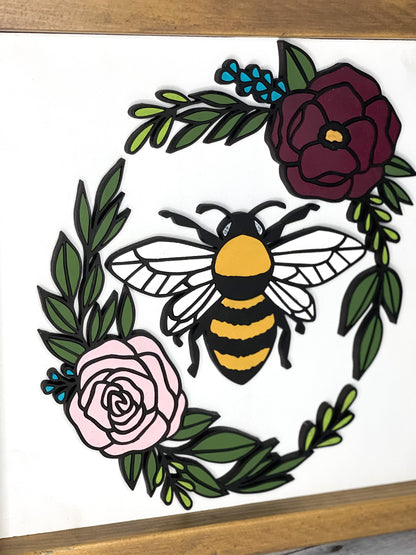 Bee Wood Sign - Bumble Bee Decor - Floral Sign - Farmhouse Home Decor
