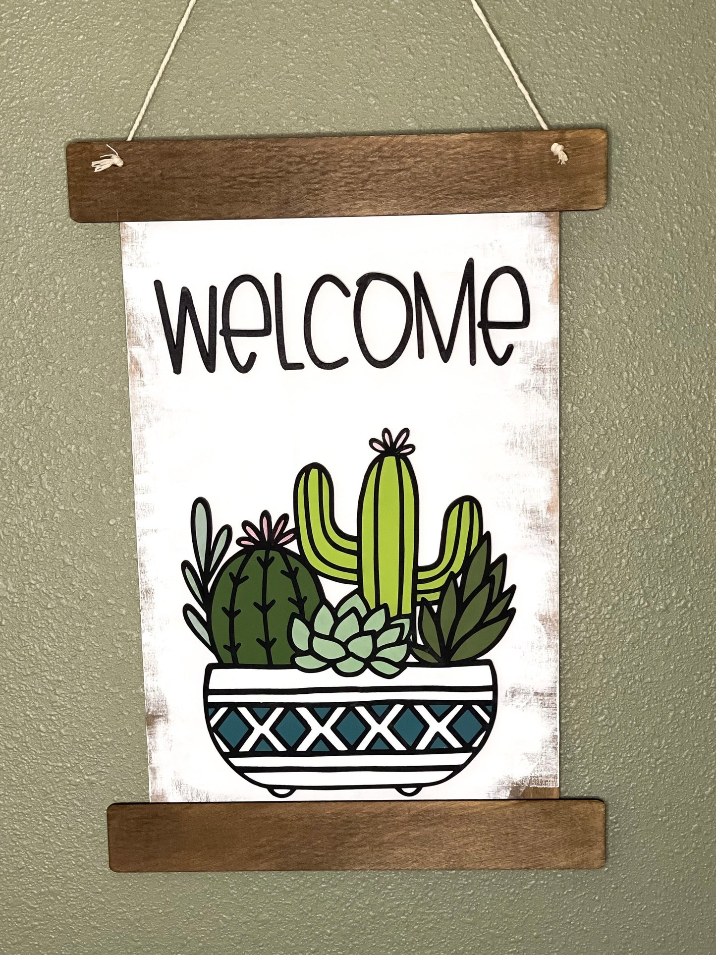 Succulent Welcome Sign - Plant Decor - Entryway Decor - Wood Scroll Sign