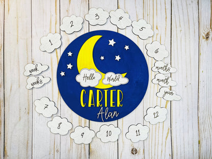 Baby Milestone Sign - Moon and Stars Newborn Photo Prop - Monthly Milestones - Personalized Baby Gift - Custom Baby Shower Gift