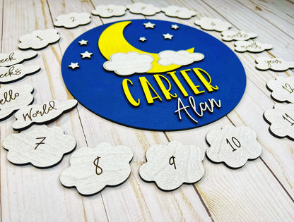 Baby Milestone Sign - Moon and Stars Newborn Photo Prop - Monthly Milestones - Personalized Baby Gift - Custom Baby Shower Gift