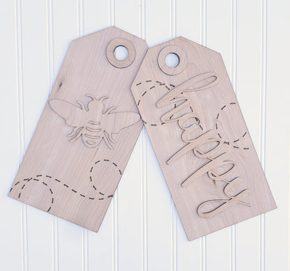 Bee Happy Door Tag DIY Kit - DIY Wood Sign Kit - Door Hanger - Unfinished Wood Blank