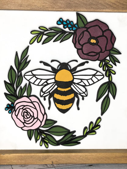Bee Wood Sign - Bumble Bee Decor - Floral Sign - Farmhouse Home Decor