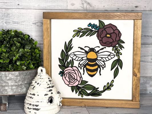 Bee Wood Sign - Bumble Bee Decor - Floral Sign - Farmhouse Home Decor