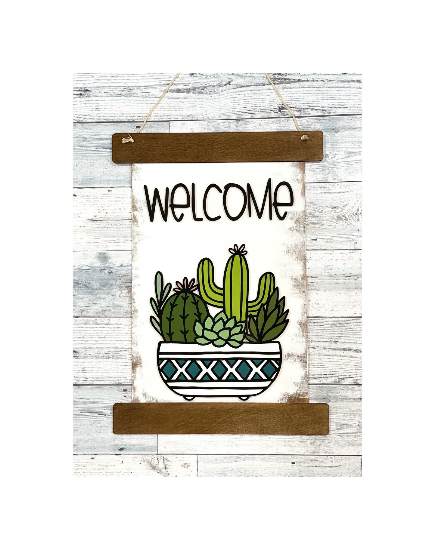 Succulent Welcome Sign - Plant Decor - Entryway Decor - Wood Scroll Sign