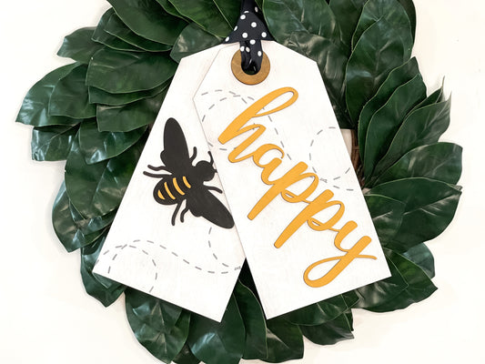 Bee Happy Door Tag - Bumble Bee Decor - Door Decor - Front Door Sign- Spring Sign