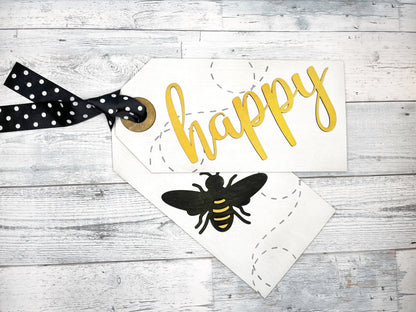 Bee Happy Door Tag - Bumble Bee Decor - Door Decor - Front Door Sign- Spring Sign