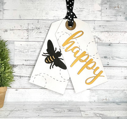 Bee Happy Door Tag - Bumble Bee Decor - Door Decor - Front Door Sign- Spring Sign