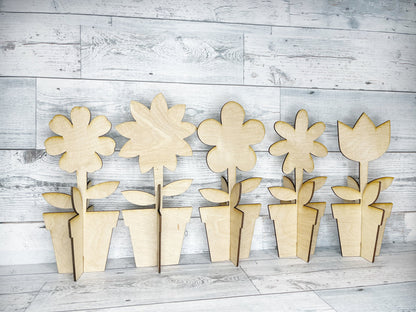 DIY 3D Standing Flower Pot - Spring DIY Kit - Unfinished Wood Blanks - Kids Craft