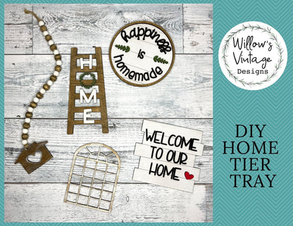 DIY Home Tiered Tray Kit - Farmhouse Home Decor -Unfinished Wood Blanks - Decorative Tray - Do It Yourself