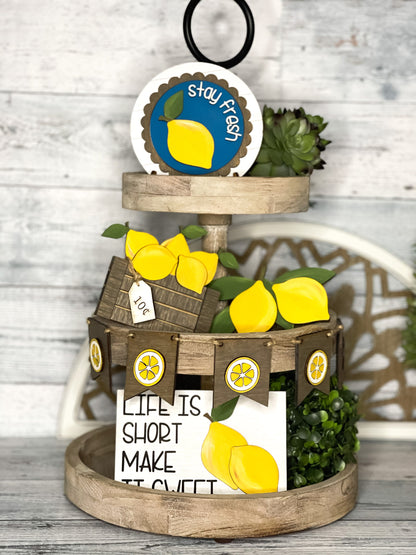 Lemon Tiered Tray Set - Lemon Decor Tier Tray - Farmhouse Decorative Tray
