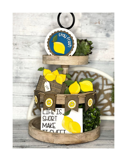 Lemon Tiered Tray Set - Lemon Decor Tier Tray - Farmhouse Decorative Tray