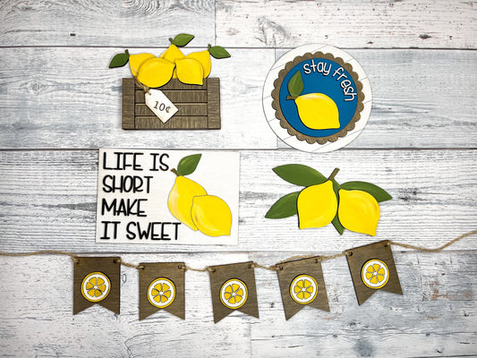 Lemon Tiered Tray Set - Lemon Decor Tier Tray - Farmhouse Decorative Tray