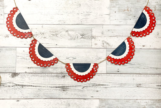 Patriotic Bunting Banner - 4th of July Decor - Red White and Blue Centerpiece - Independence Day Decorations - Wood Decor