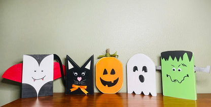 Halloween Monster Wood Blocks - Halloween Shelf Sitters
