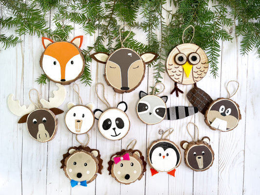 Wood Slice Ornament - Animal Christmas Ornament - Woodland Animals - Christmas Tree Decorations