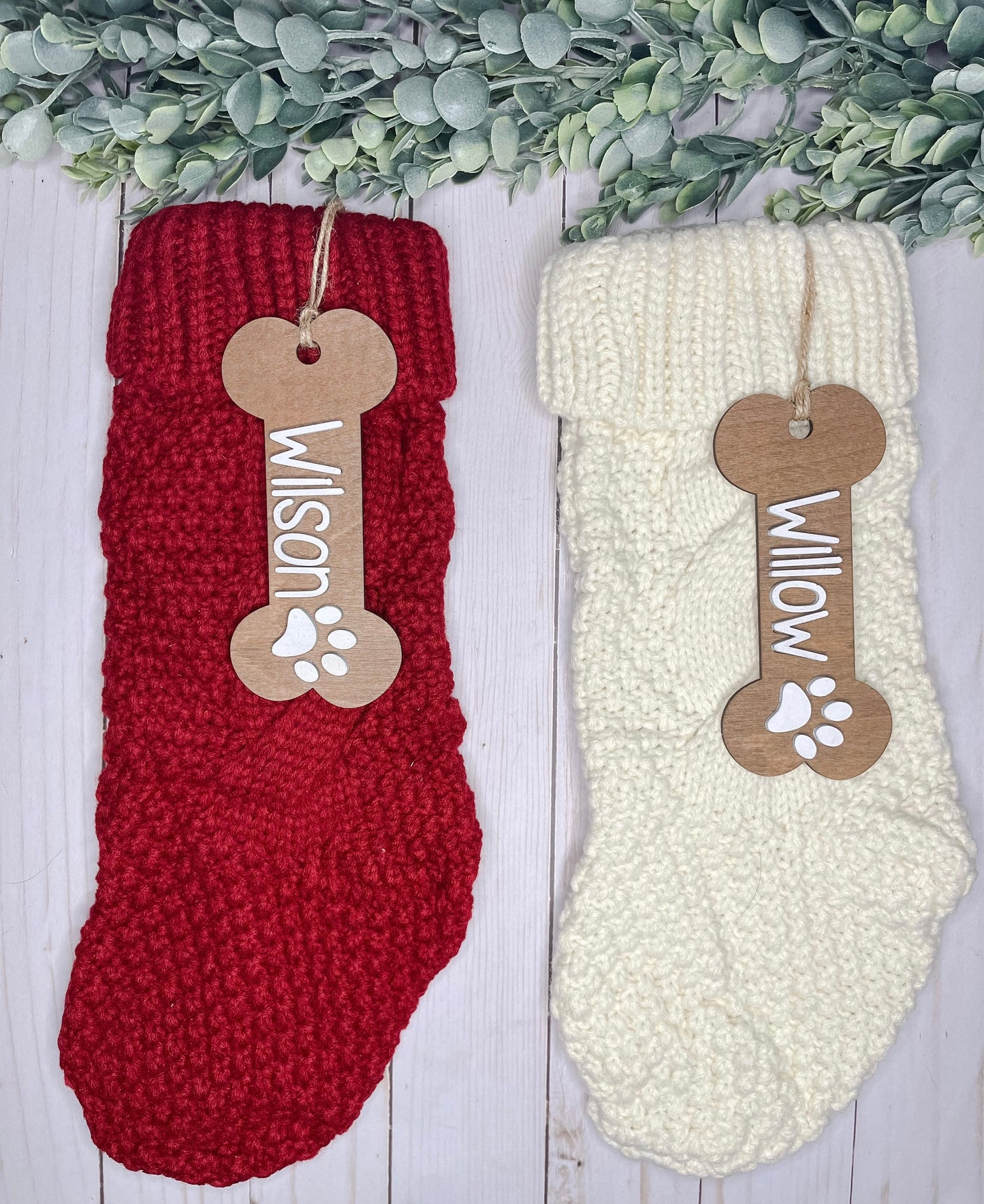 Dog Stocking Tag - Christmas Stocking Tag - Wood Dog Name Ornament - Gift Tag