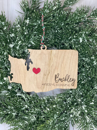 State Christmas Ornament - Custom City Coordinates - Personalized Gift Idea