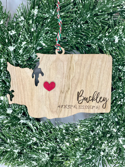 State Christmas Ornament - Custom City Coordinates - Personalized Gift Idea