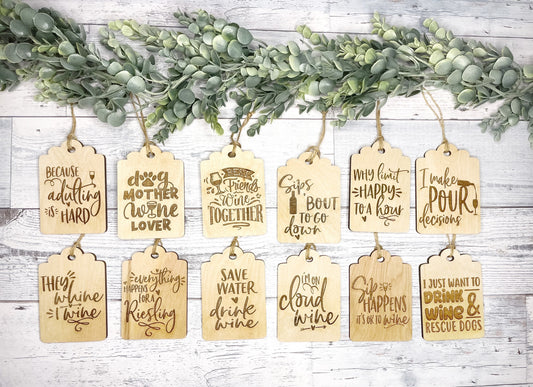 Wood Wine Tag - Spirits Tag - Hostess Gift - Housewarming - Party Favor - Wine Lover Gift - Wine Humor