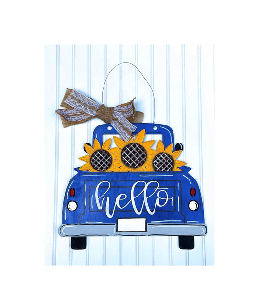 Sunflower Truck Door Decor - Fall Door Hanger - Welcome Sign
