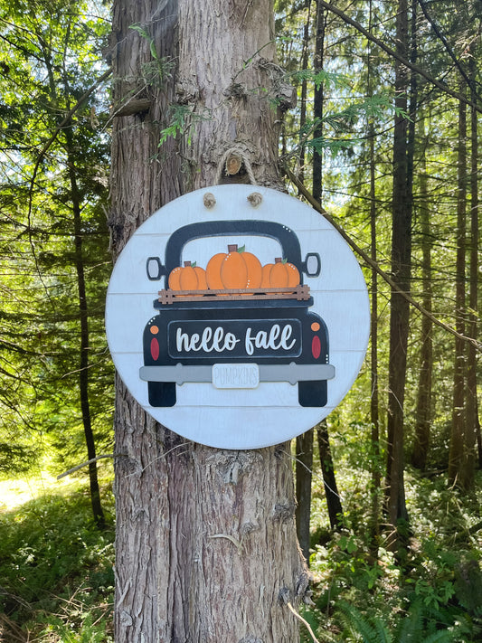 Hello Fall Vintage Truck Door Hanger - Fall Door Hanger - Fall Door Sign